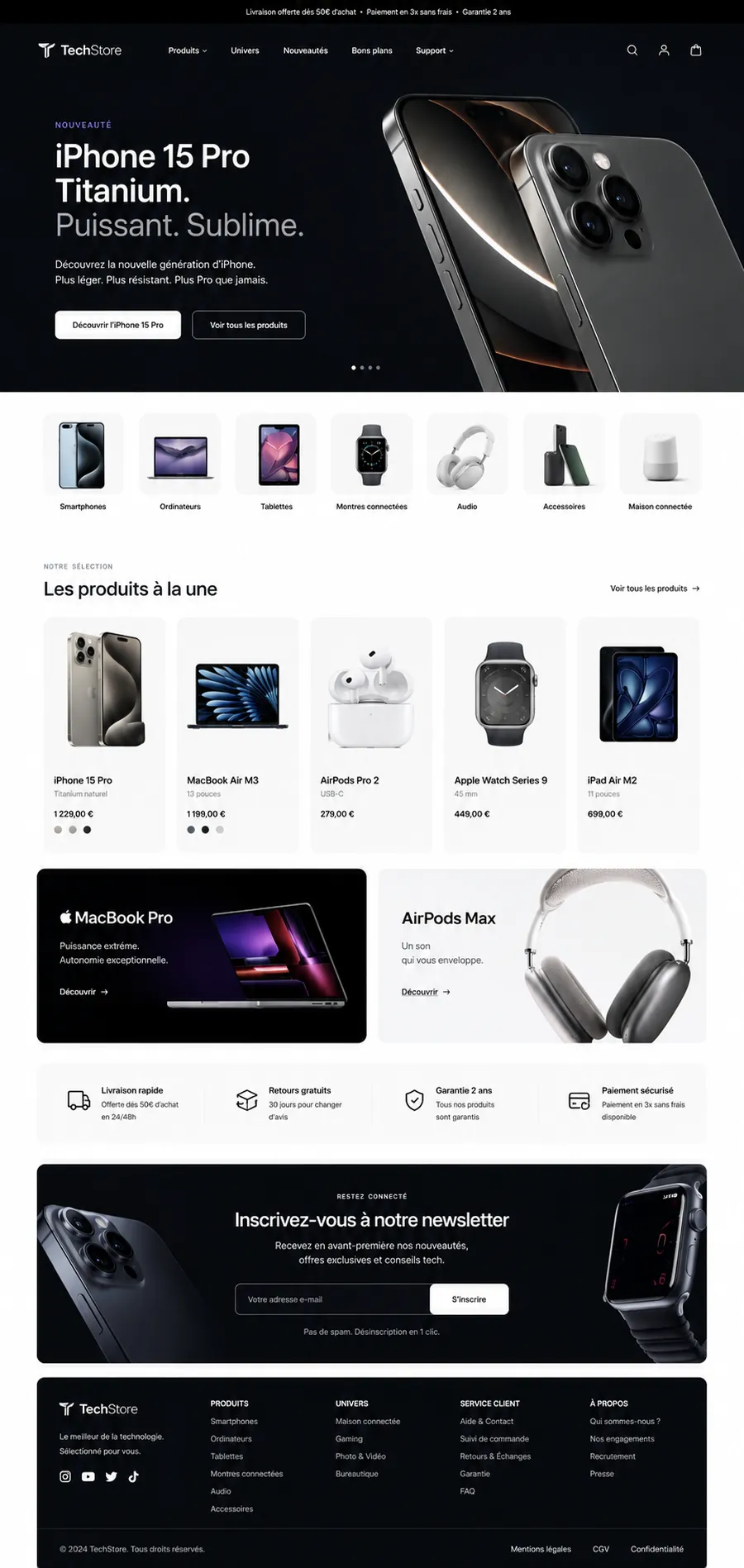 Maquette d'une boutique en ligne de produits high-tech